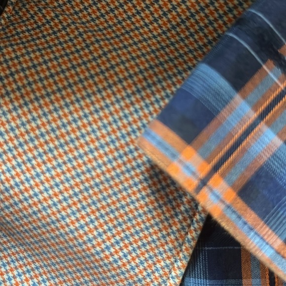 Bugatchi blue/orange plaid button-down shirt with contrasting cuffs - Picture 9 of 10